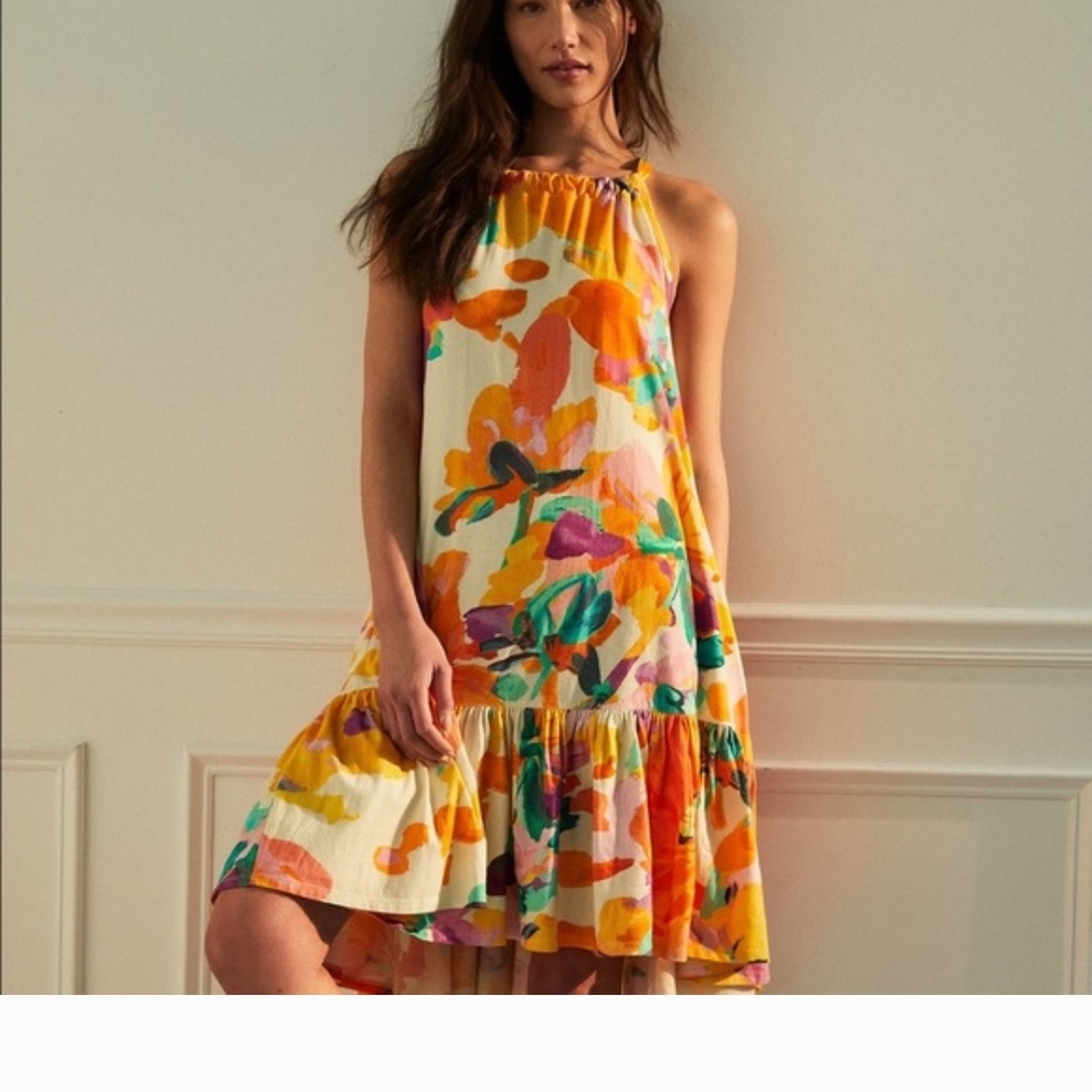 Anthropologie Daily Practice Frida Cross-Back Midi Floral Halter Dress